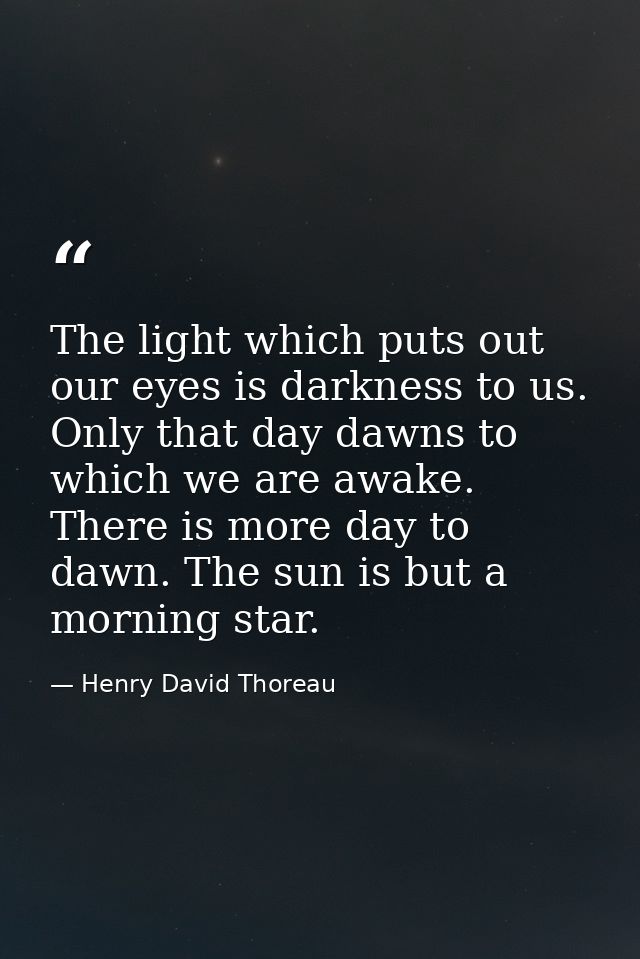 The light which puts out our eyes is darkness to us. Only that day dawns to which we are awake. There is more day to daw — Henry David Thoreau