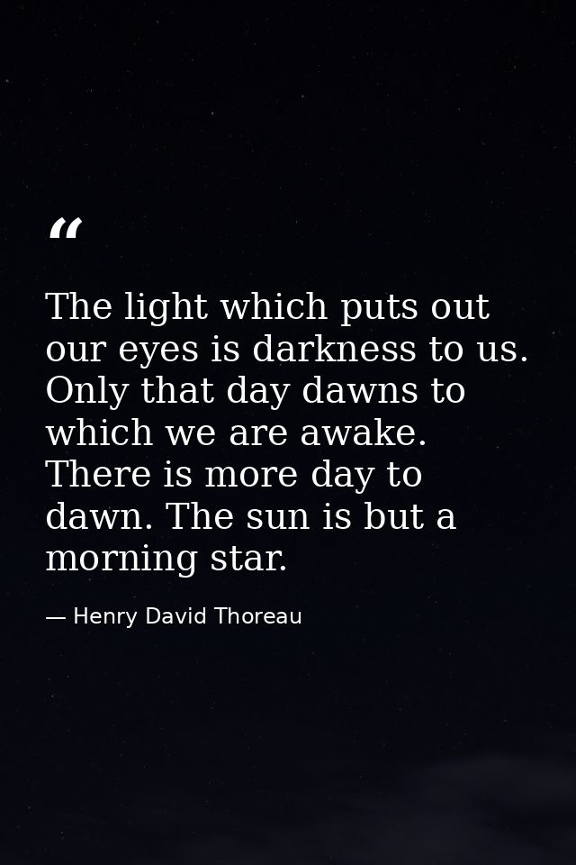 The light which puts out our eyes is darkness to us. Only that day dawns to which we are awake. There is more day to daw — Henry David Thoreau