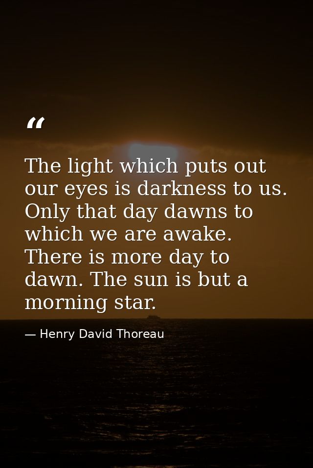 The light which puts out our eyes is darkness to us. Only that day dawns to which we are awake. There is more day to daw — Henry David Thoreau