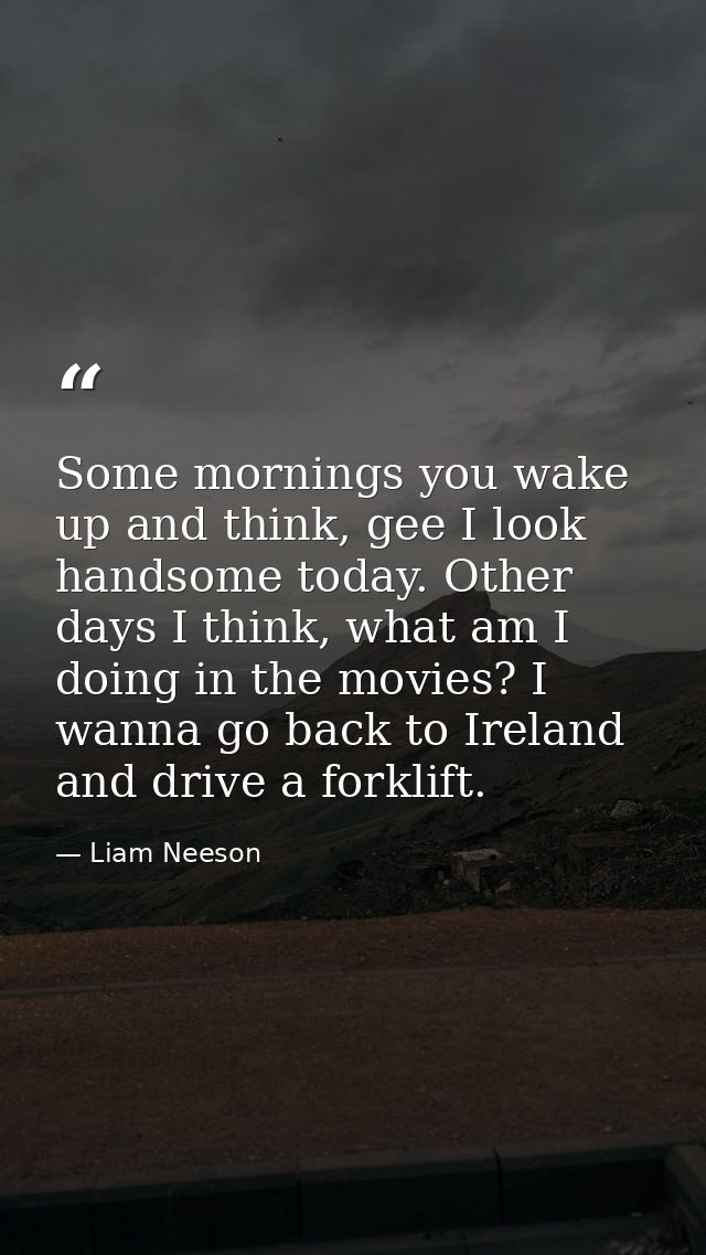 Some mornings you wake up and think, gee I look handsome today. Other days I think, what am I doing in the movies? I wan — Liam Neeson