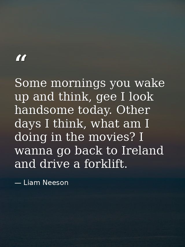 Some mornings you wake up and think, gee I look handsome today. Other days I think, what am I doing in the movies? I wan — Liam Neeson