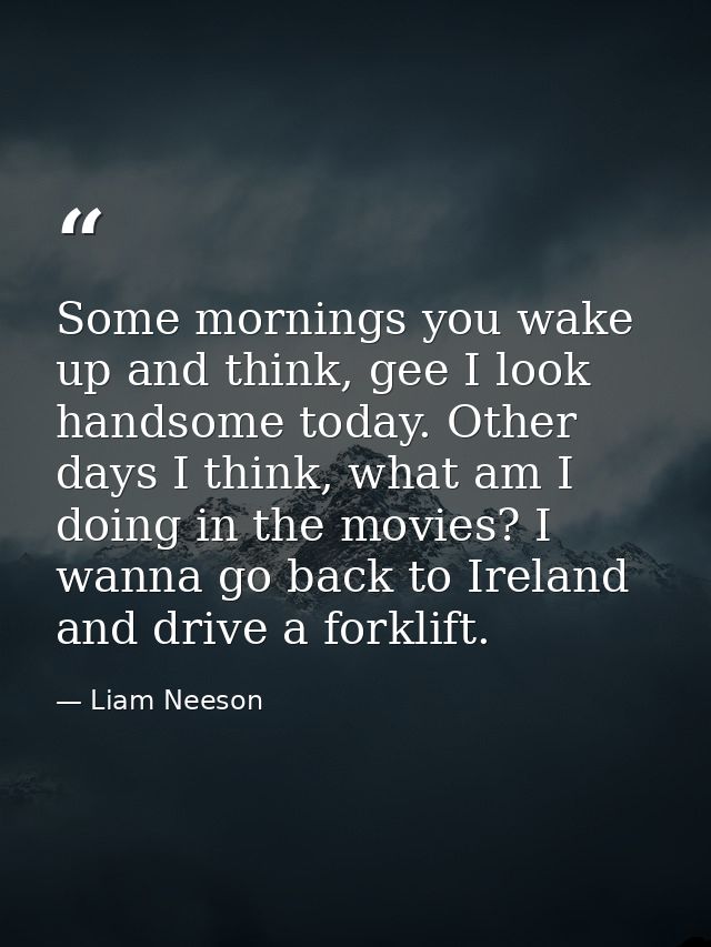 Some mornings you wake up and think, gee I look handsome today. Other days I think, what am I doing in the movies? I wan — Liam Neeson