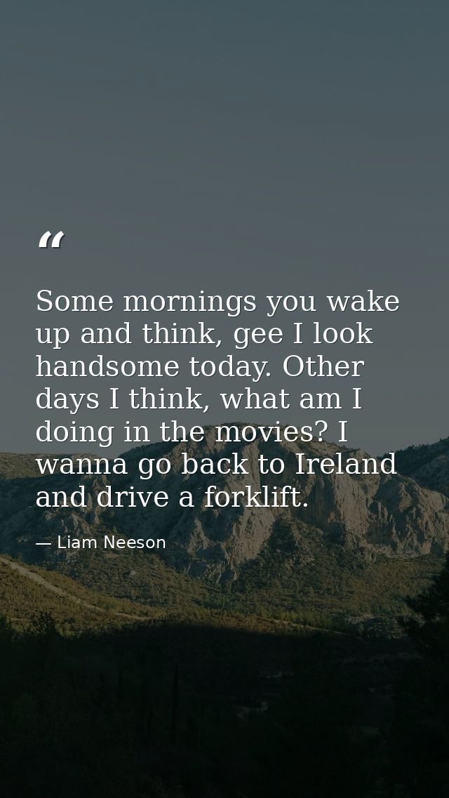 Some mornings you wake up and think, gee I look handsome today. Other days I think, what am I doing in the movies? I wan — Liam Neeson