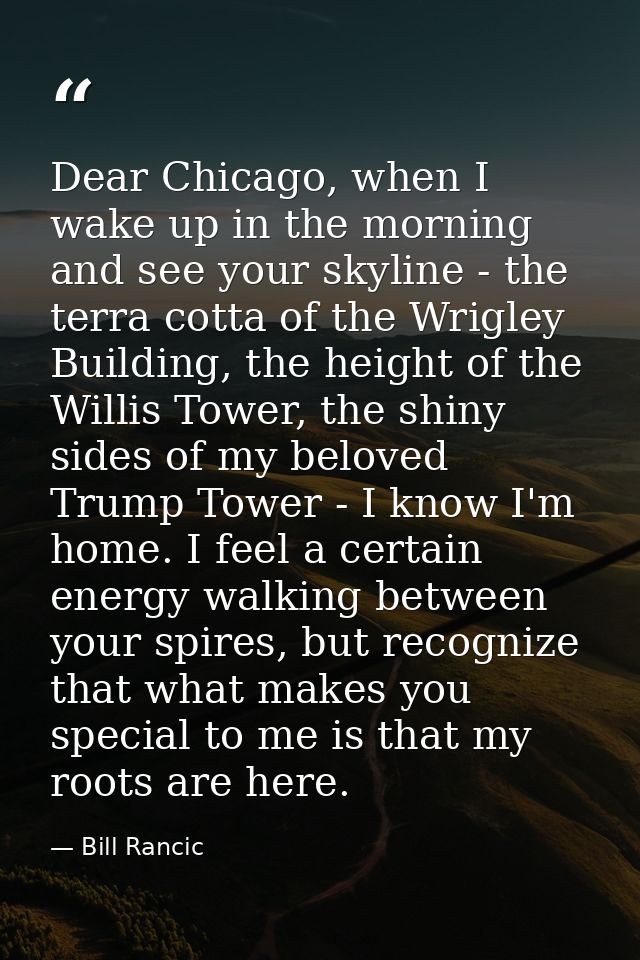 Dear Chicago, when I wake up in the morning and see your skyline - the terra cotta of the Wrigley Building, the height o — Bill Rancic