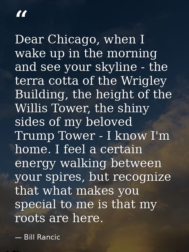 Dear Chicago, when I wake up in the morning and see your skyline - the terra cotta of the Wrigley Building, the height o — Bill Rancic