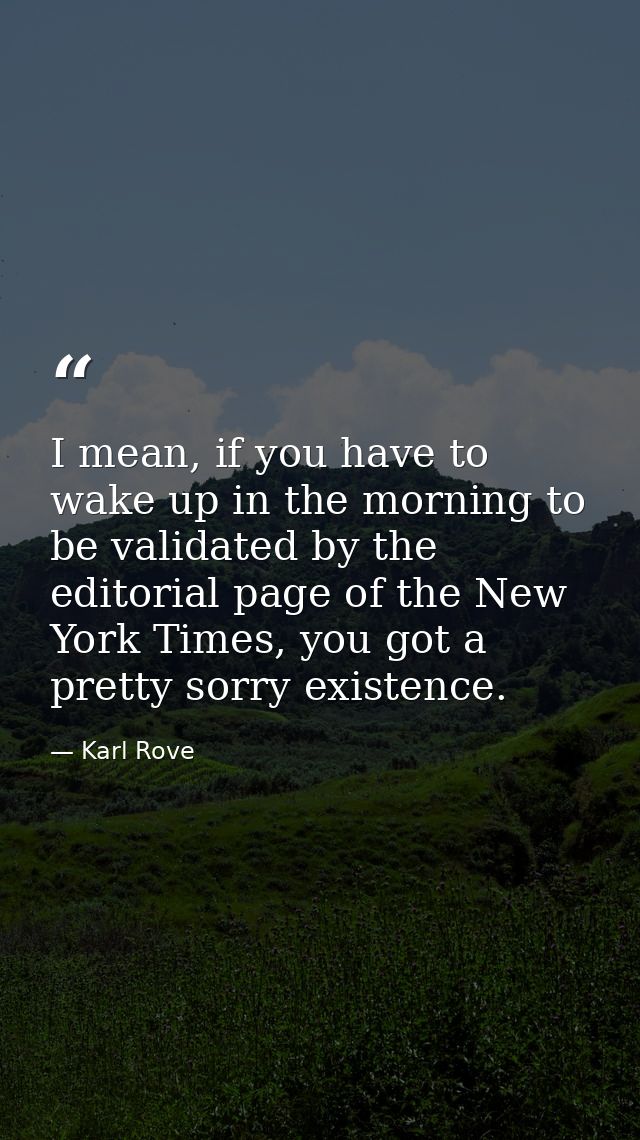I mean, if you have to wake up in the morning to be validated by the editorial page of the New York Times, you got a pre — Karl Rove