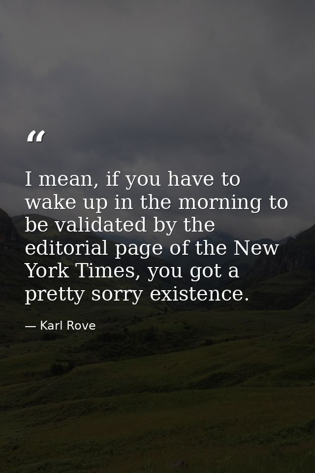 I mean, if you have to wake up in the morning to be validated by the editorial page of the New York Times, you got a pre — Karl Rove