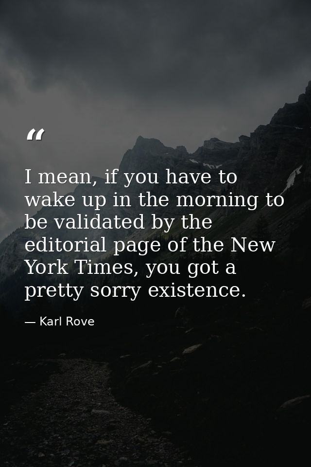 I mean, if you have to wake up in the morning to be validated by the editorial page of the New York Times, you got a pre — Karl Rove