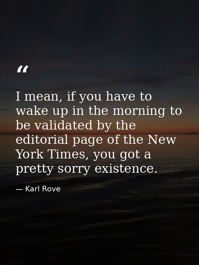 I mean, if you have to wake up in the morning to be validated by the editorial page of the New York Times, you got a pre — Karl Rove