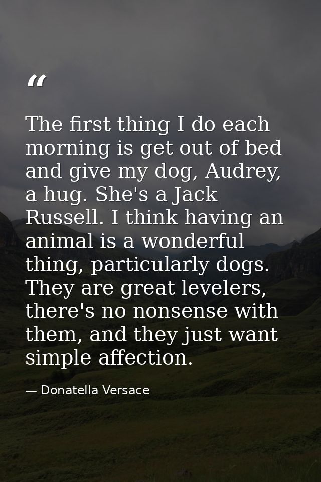 The first thing I do each morning is get out of bed and give my dog, Audrey, a hug. She's a Jack Russell. I think having — Donatella Versace