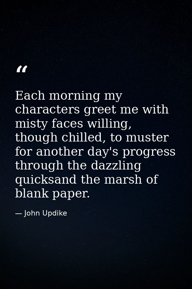 Each morning my characters greet me with misty faces willing, though chilled, to muster for another day's progress throu — John Updike