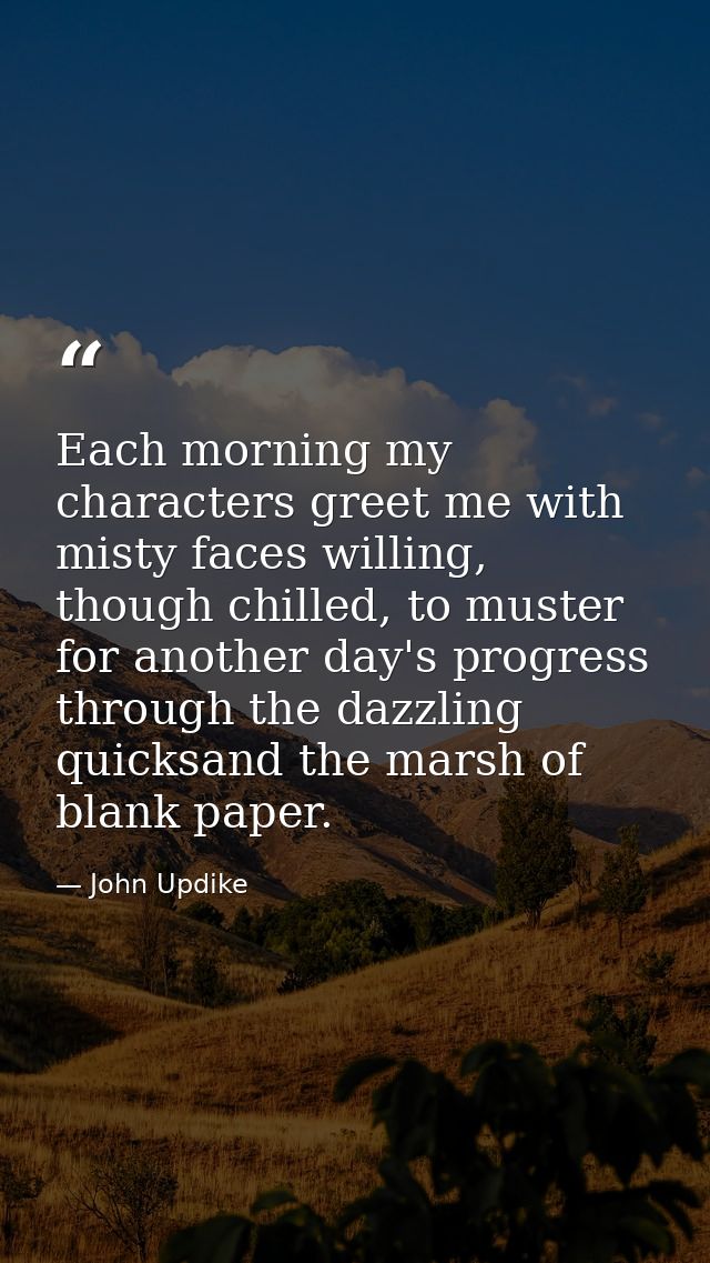 Each morning my characters greet me with misty faces willing, though chilled, to muster for another day's progress throu — John Updike