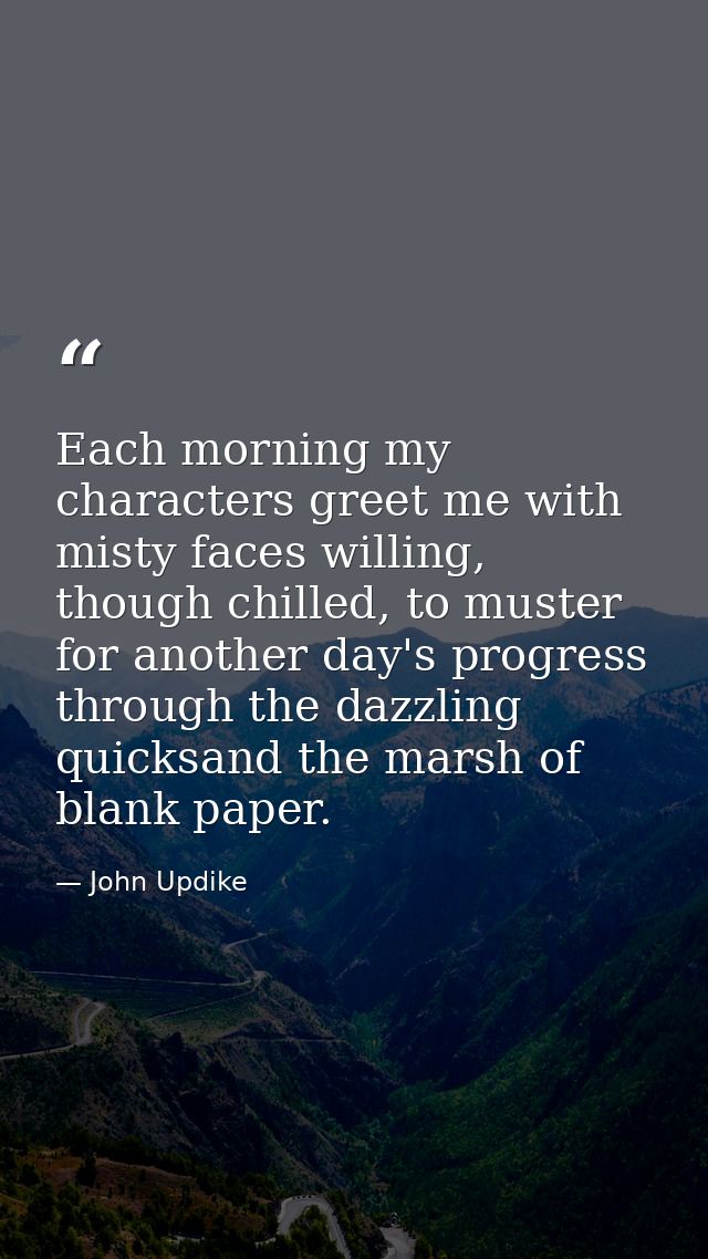 Each morning my characters greet me with misty faces willing, though chilled, to muster for another day's progress throu — John Updike