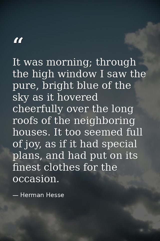 It was morning; through the high window I saw the pure, bright blue of the sky as it hovered cheerfully over the long ro — Herman Hesse