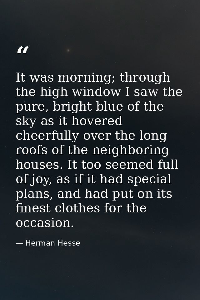 It was morning; through the high window I saw the pure, bright blue of the sky as it hovered cheerfully over the long ro — Herman Hesse