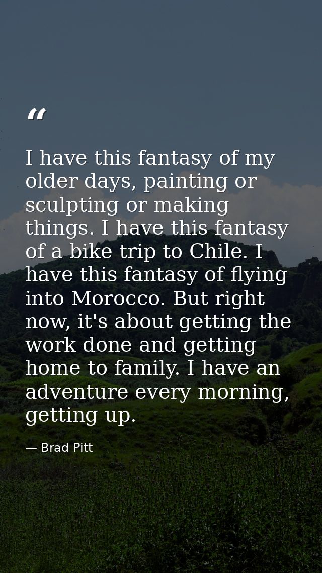 I have this fantasy of my older days, painting or sculpting or making things. I have this fantasy of a bike trip to Chil — Brad Pitt