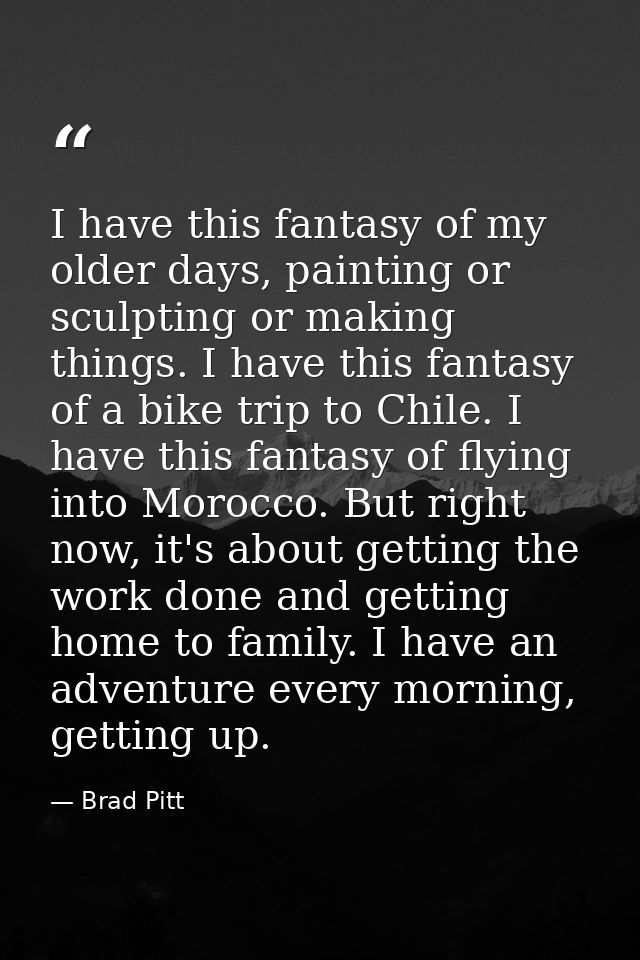 I have this fantasy of my older days, painting or sculpting or making things. I have this fantasy of a bike trip to Chil — Brad Pitt