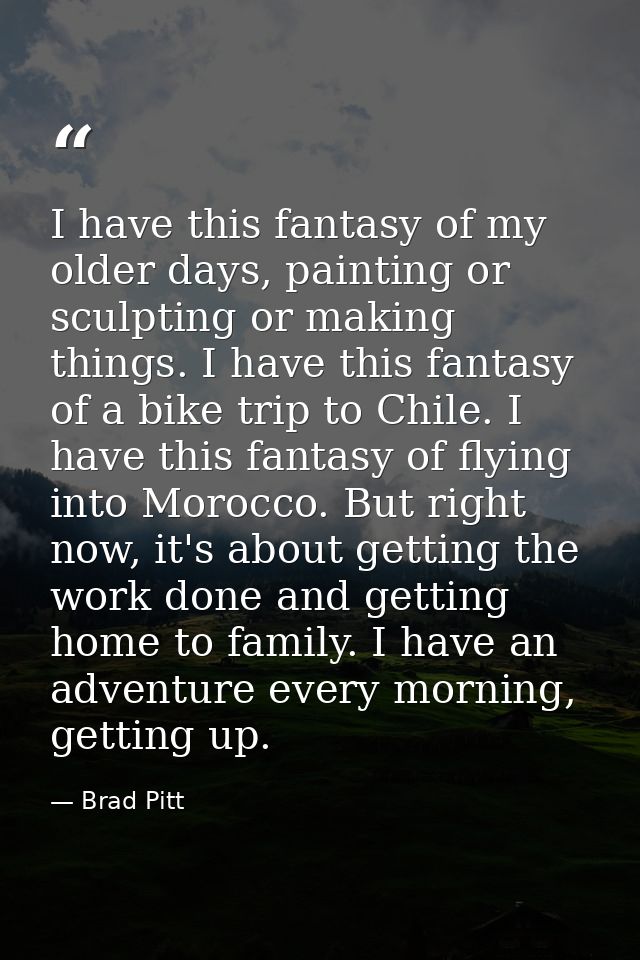 I have this fantasy of my older days, painting or sculpting or making things. I have this fantasy of a bike trip to Chil — Brad Pitt