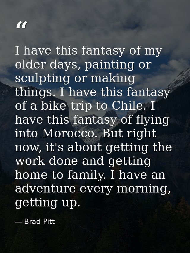 I have this fantasy of my older days, painting or sculpting or making things. I have this fantasy of a bike trip to Chil — Brad Pitt