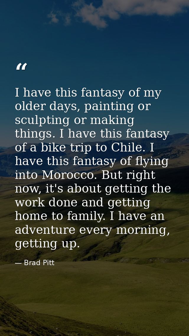 I have this fantasy of my older days, painting or sculpting or making things. I have this fantasy of a bike trip to Chil — Brad Pitt