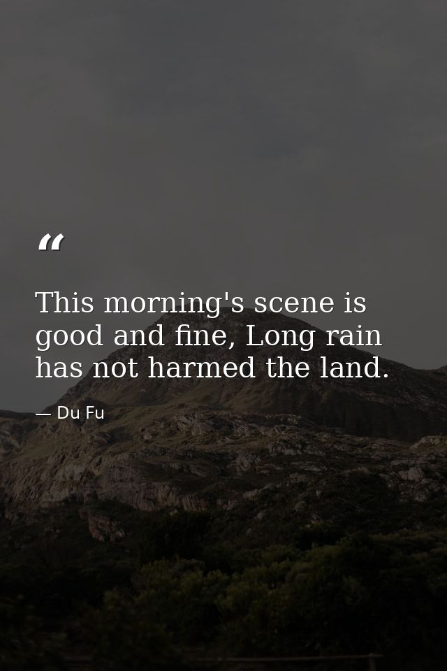 This morning's scene is good and fine, Long rain has not harmed the land. — Du Fu