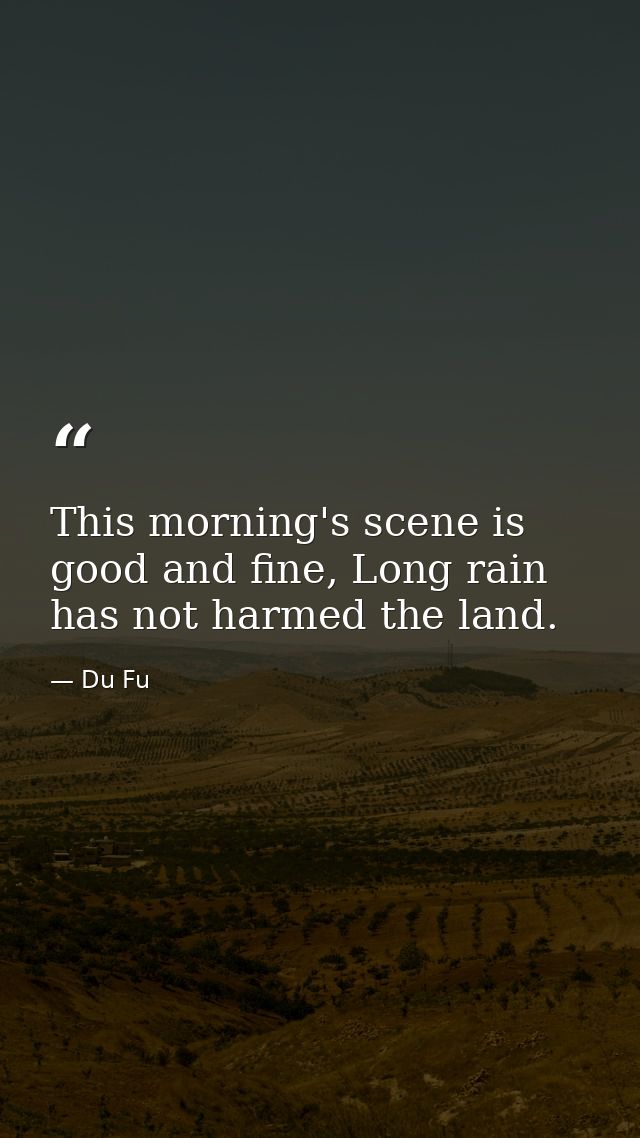 This morning's scene is good and fine, Long rain has not harmed the land. — Du Fu