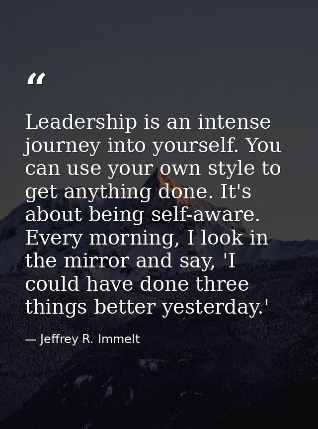 Leadership is an intense journey into yourself. You can use your own style to get anything done. It's about being self-a — Jeffrey R. Immelt