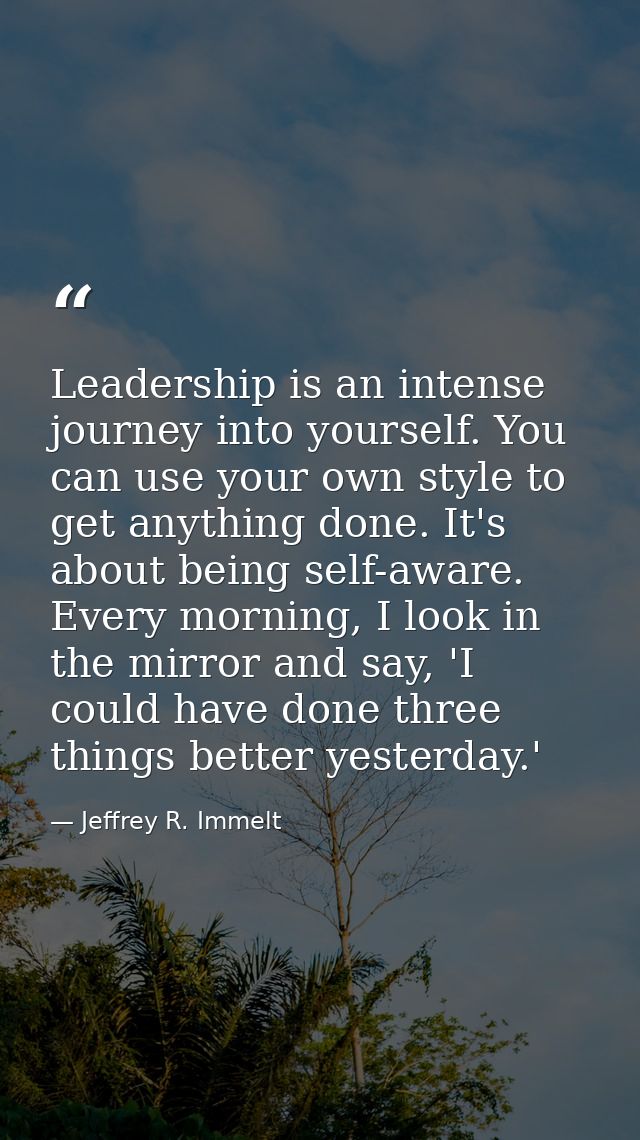 Leadership is an intense journey into yourself. You can use your own style to get anything done. It's about being self-a — Jeffrey R. Immelt