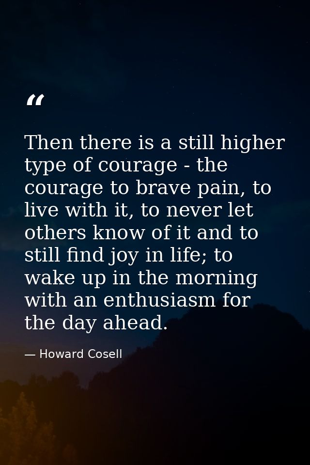 Then there is a still higher type of courage - the courage to brave pain, to live with it, to never let others know of i — Howard Cosell