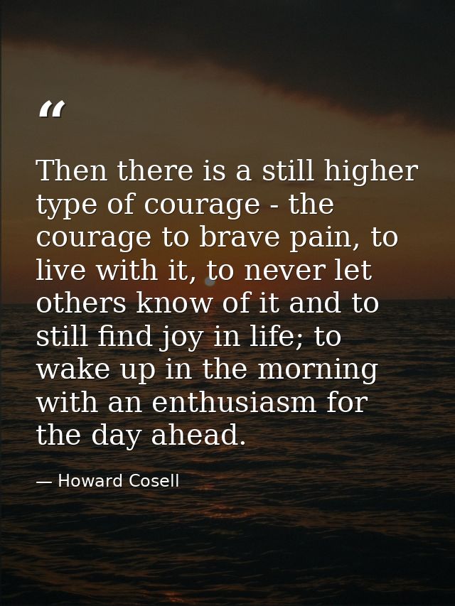 Then there is a still higher type of courage - the courage to brave pain, to live with it, to never let others know of i — Howard Cosell