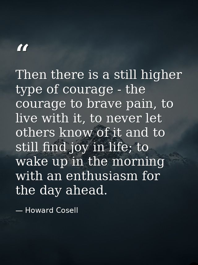 Then there is a still higher type of courage - the courage to brave pain, to live with it, to never let others know of i — Howard Cosell