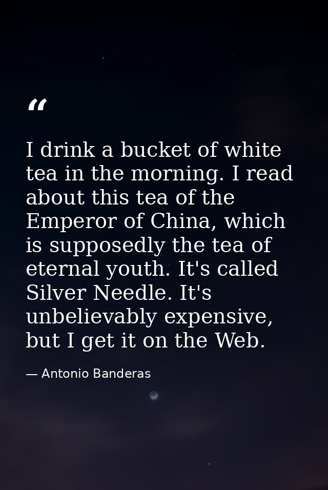 I drink a bucket of white tea in the morning. I read about this tea of the Emperor of China, which is supposedly the tea — Antonio Banderas