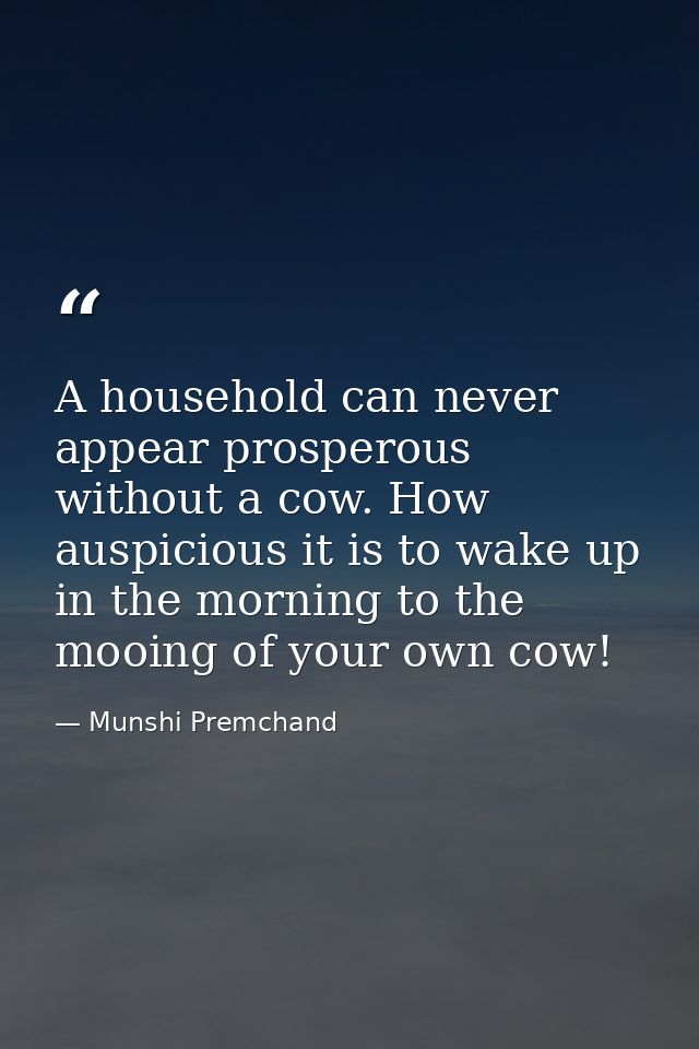 A household can never appear prosperous without a cow. How auspicious it is to wake up in the morning to the mooing of y — Munshi Premchand