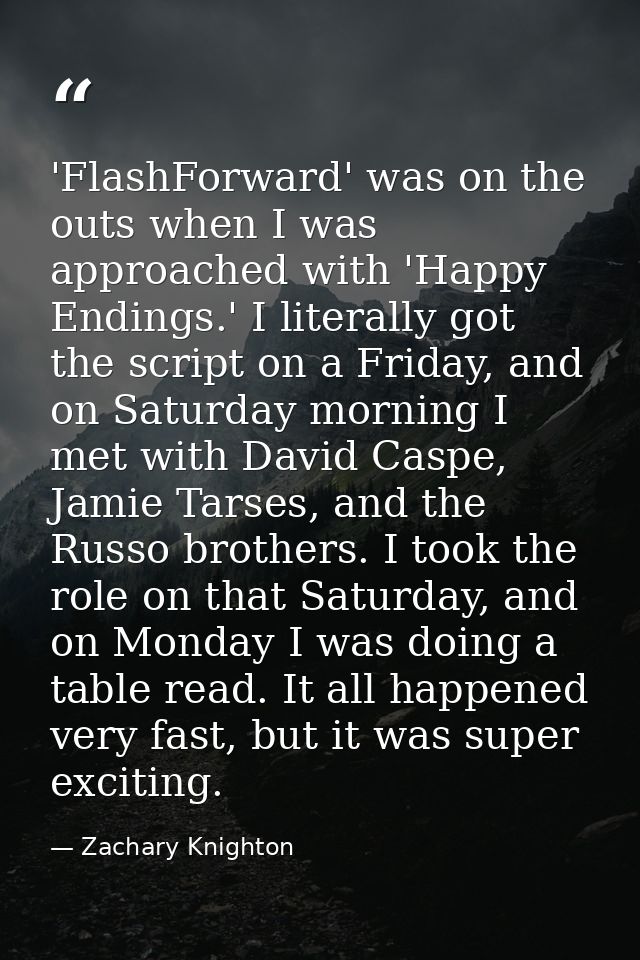 'FlashForward' was on the outs when I was approached with 'Happy Endings.' I literally got the script on a Friday, and o — Zachary Knighton