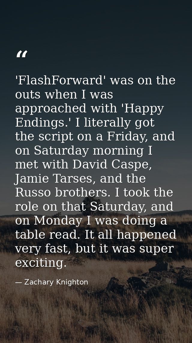 'FlashForward' was on the outs when I was approached with 'Happy Endings.' I literally got the script on a Friday, and o — Zachary Knighton