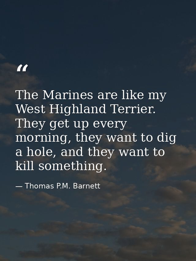 The Marines are like my West Highland Terrier. They get up every morning, they want to dig a hole, and they want to kill — Thomas P.M. Barnett