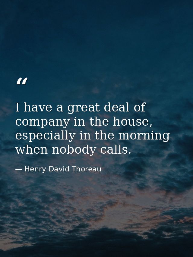 I have a great deal of company in the house, especially in the morning when nobody calls. — Henry David Thoreau