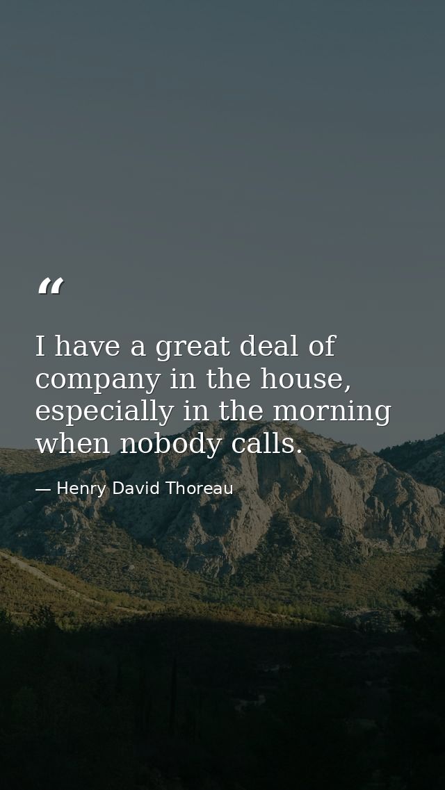 I have a great deal of company in the house, especially in the morning when nobody calls. — Henry David Thoreau