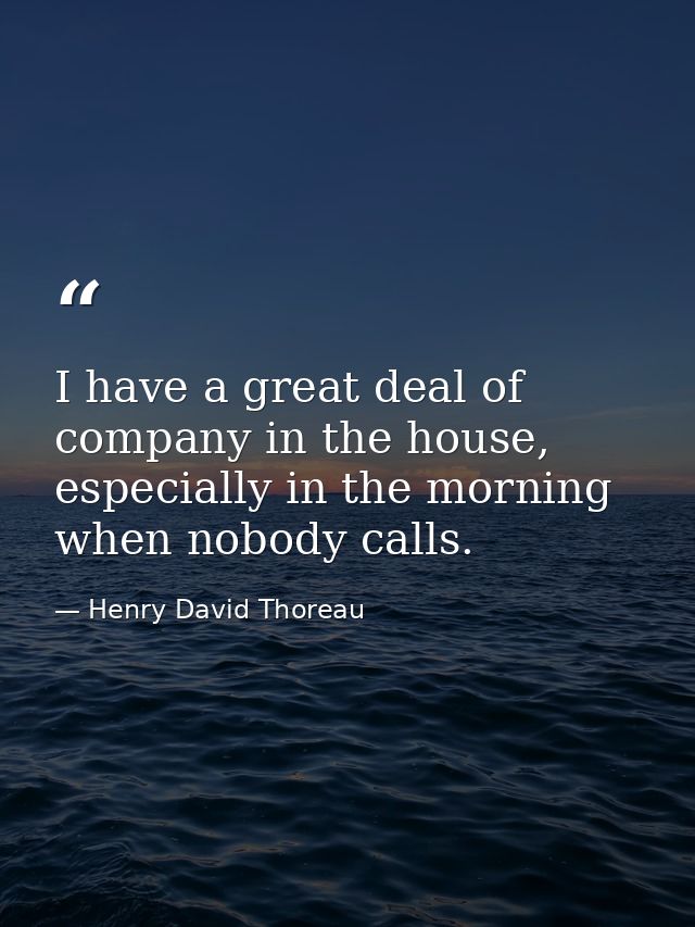 I have a great deal of company in the house, especially in the morning when nobody calls. — Henry David Thoreau
