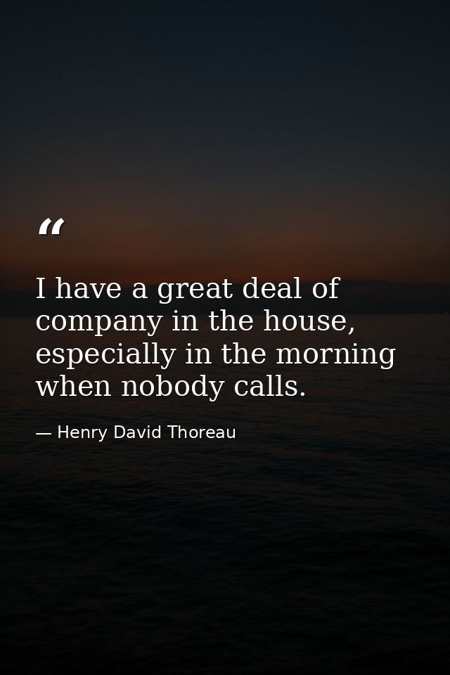 I have a great deal of company in the house, especially in the morning when nobody calls. — Henry David Thoreau