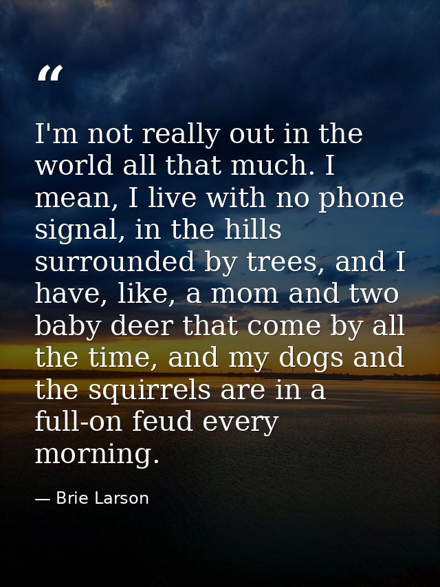 I'm not really out in the world all that much. I mean, I live with no phone signal, in the hills surrounded by trees, an — Brie Larson