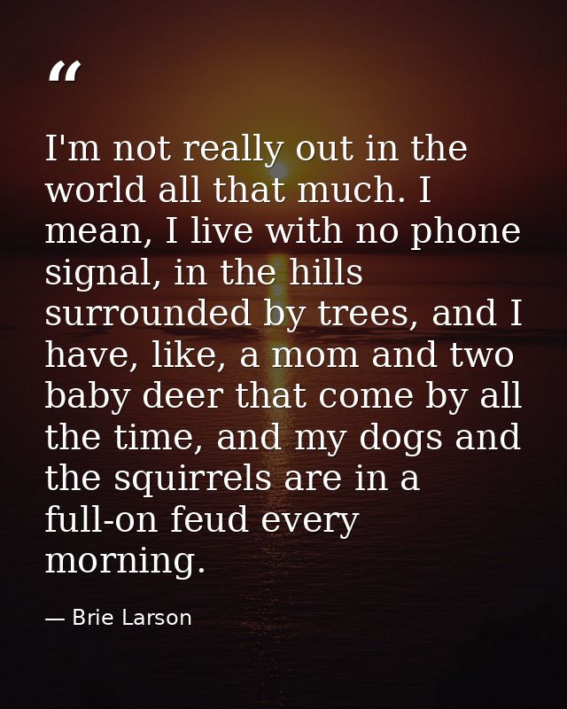 I'm not really out in the world all that much. I mean, I live with no phone signal, in the hills surrounded by trees, an — Brie Larson