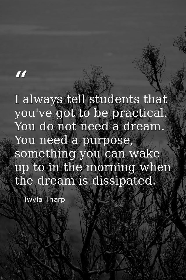 I always tell students that you've got to be practical. You do not need a dream. You need a purpose, something you can w — Twyla Tharp