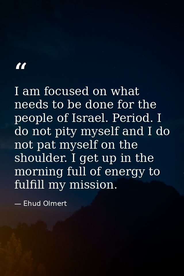 I am focused on what needs to be done for the people of Israel. Period. I do not pity myself and I do not pat myself on  — Ehud Olmert