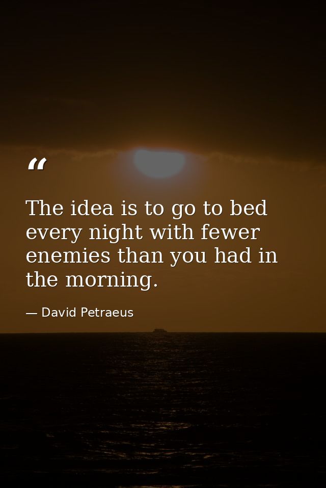 The idea is to go to bed every night with fewer enemies than you had in the morning. — David Petraeus