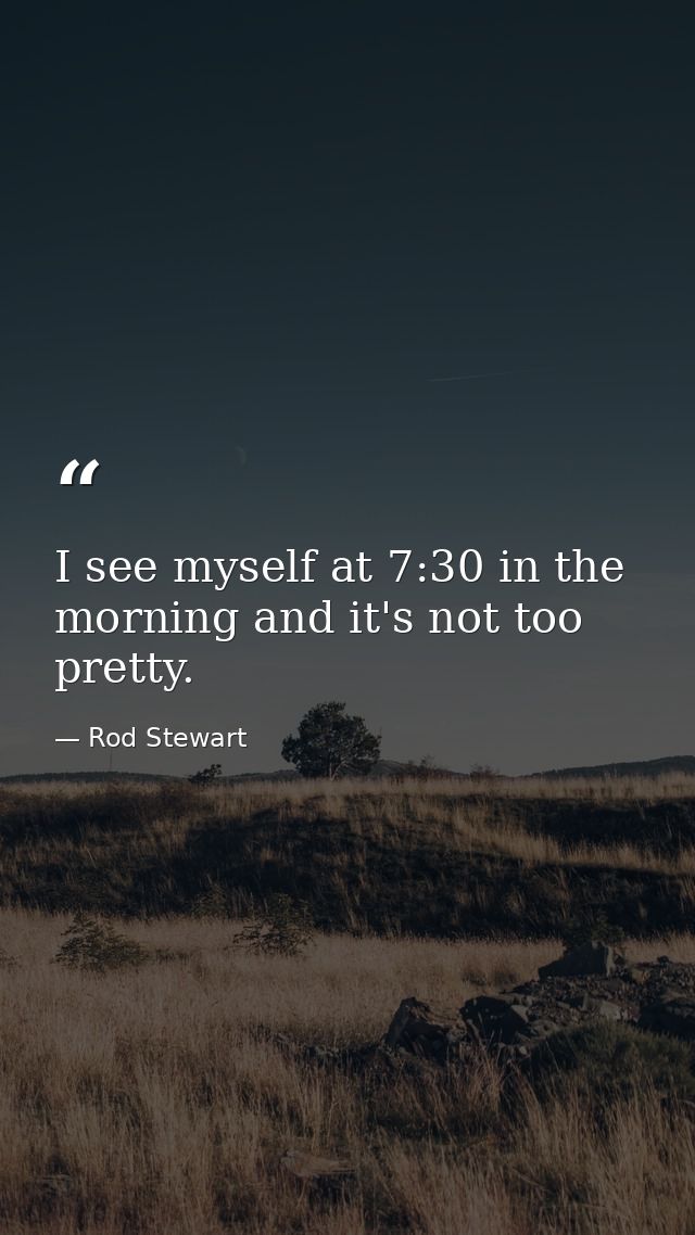 I see myself at 7:30 in the morning and it's not too pretty. — Rod Stewart