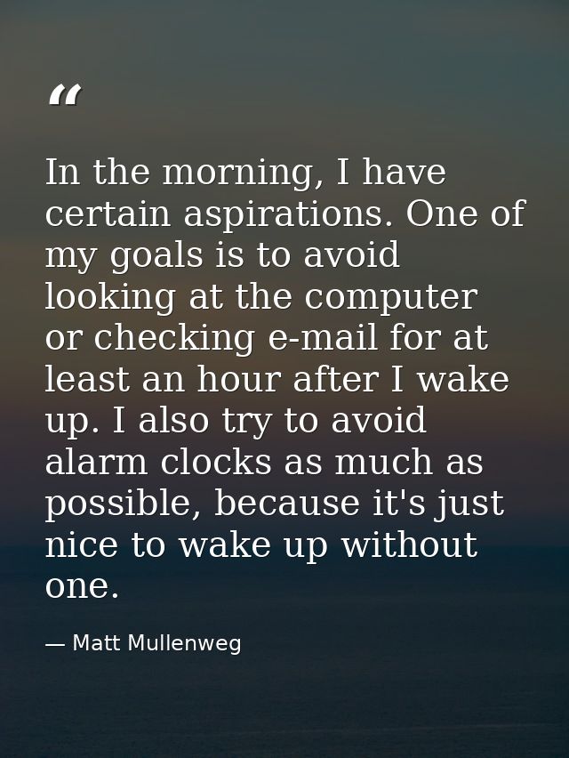 In the morning, I have certain aspirations. One of my goals is to avoid looking at the computer or checking e-mail for a — Matt Mullenweg