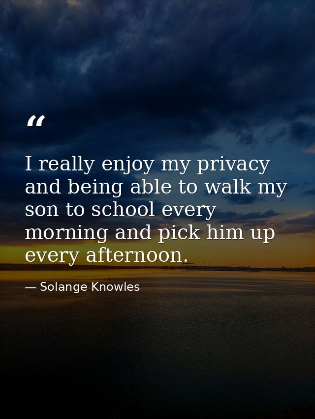 I really enjoy my privacy and being able to walk my son to school every morning and pick him up every afternoon. — Solange Knowles