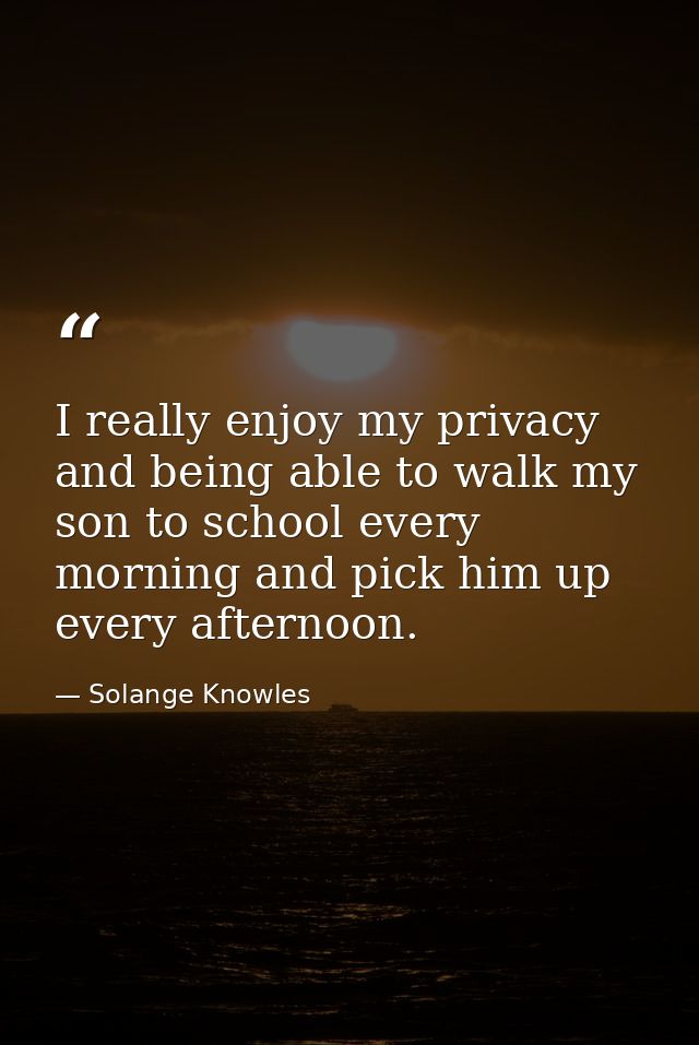 I really enjoy my privacy and being able to walk my son to school every morning and pick him up every afternoon. — Solange Knowles