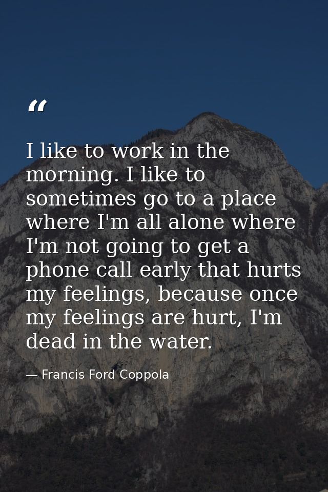 I like to work in the morning. I like to sometimes go to a place where I'm all alone where I'm not going to get a phone  — Francis Ford Coppola